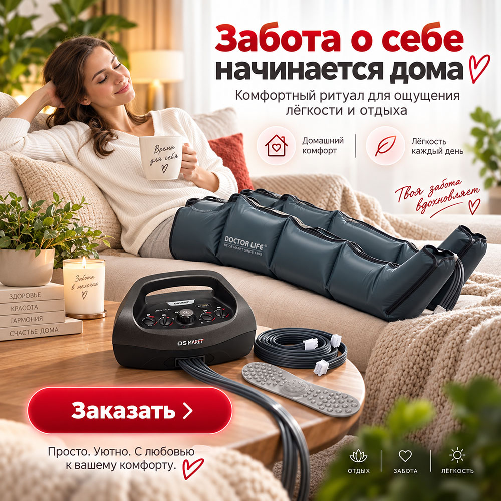Комфортный массаж ног дома Компрессионный массаж ног дома для ощущения лёгкости и комфорта